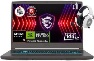 MSI Thin A15 AI 15.6 144Hz FHD Gaming Laptop, AMD Ryzen 9-8945HS, NVIDIA Geforce RTX 4060, 64GB DDR5 RAM, 2TB NVMe SSD, WiFi 6E, Cooler Boost, Backlit Keyboard, w/Mytrix Accessory, Win 11 Pro - Black