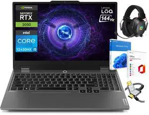 Lenovo LOQ 15.6" 144Hz FHD Laptop, Intel Core i5-12450HX, 16GB DDR5, 1TB NVMe SSD, GeForce RTX 2050, RJ-45, HDMI, USB-C, Wi-Fi 6, Backlit KB, w/ CyberGeek Accessories, Win 11 Pro