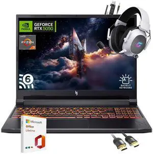 Acer Nitro V 16 Laptop, 16" WUXGA Display, NVIDIA GeForce RTX 5050, AMD Ryzen 7 260 8-Core, 64GB RAM, 2TB SSD, WiFi 6, Backlit Keyboard, with Mytrix Assy HDMI Cable Office Lifetime, Windows 11 Acer Nitro V 16 Laptop, 16" WUXGA Display, NVIDIA GeForce RTX 5050, AMD Ryzen 7 260 8-Core, 64GB RAM, 2TB SSD, WiFi 6, Backlit Keyboard, with Mytrix Assy HDMI Cable Office Lifetime, Windows 11