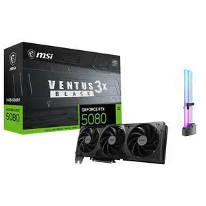 MSI GeForce RTX 5080 16G VENTUS 3X OC BLACK Graphics Card, 16GB GDDR7, PCIe Gen 5, 4K Ultra Gaming, 3D Rendering, AI Content Creation, Streaming, RGB GPU Holder MSI GeForce RTX 5080 16G VENTUS 3X OC BLACK Graphics Card, 16GB GDDR7, PCIe Gen 5, 4K Ultra Gaming, 3D Rendering, AI Content Creation, Streaming, RGB GPU Holder