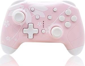 Wireless Controller for Nintendo Switch/Lite, Mytrix Wireless Pro Controllers with Auto-Fire Turbo, Motion Control, Wake-Up, Headphone Jack, Adjustable Vibration, Sakura Cherry Blossoms Pink