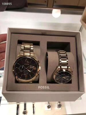 Fossil BQ2400SET Gold Tone Grant Stainless Steel  Men Women Couple Watch Set