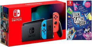 2019 New Nintendo Switch RedBlue JoyCon Improved Battery Life Console Bundle with Just Dance 2022 NS Game Disc  2019 New Game