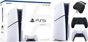 PlayStation 5 Slim Disc Edition with Two Controllers White and Midnight Black DualSense and Mytrix Hard Shell Protective Controller Case