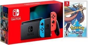 2019 New Nintendo Switch RedBlue JoyCon Improved Battery Life Console Bundle with Pokémon Sword NS Game Disc  2019 New Game