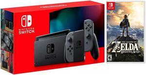 2019 New Nintendo Switch Gray JoyCon Improved Battery Life Console Bundle with The Legend of Zelda Breath of the Wild Game Disc  2019 Best Game
