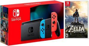 2019 New Nintendo Switch RedBlue JoyCon Improved Battery Life Console Bundle with The Legend of Zelda Breath of the Wild Game Disc  2019 Best Game