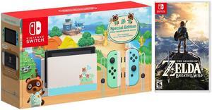 2020 New Nintendo Switch Animal Crossing: New Horizons Edition Bundle with The Legend of Zelda: Breath of the Wild Game Disc - 2019 Best Game!