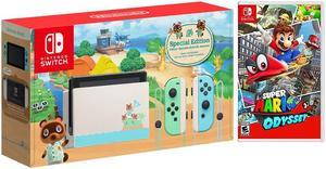 2020 New Nintendo Switch Animal Crossing New Horizons Edition Bundle with Super Mario Odyssey NS Game Disc  2019 Best Game