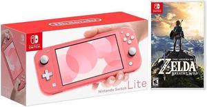 2020 New Nintendo Switch Lite Coral Bundle with The Legend of Zelda Breath of the Wild Game Disc  2019 Best Game