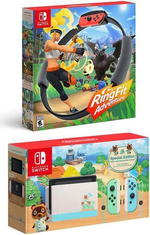 2020 New Nintendo Switch Animal Crossing New Horizons Edition Bundle with Ring Fit Adventure Set Game RingCon and Leg Strap  Limited Console  Best Fitness Game