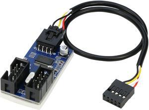 9 Pin Motherboard USB Splitter [1 to 2], RIITOP USB 2.0 Header Male 1 to 2 Female Extension Splitter Cable Cord