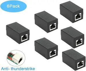 RJ45 Coupler 6Pack RIITOP In Line Coupler Cat7 Cat6 Cat5e Ethernet Cable Extender Adapter Female to Female (Black)