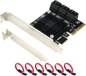 PCIe SATA Card 6Ports, RIITOP PCI-e Express to SATA3 6Gbps Expansion Controller Adapter Card, ASM1166 Chip Non-Raid,with 6 SATA Cables and Low Profile Bracket, Support 6 SATA 3.0 Devices