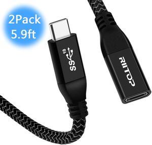 RIITOP USB C Extension Cable 5.9 ft (2Pack), USB 3.1 Type C Male to Female Extender Cord, Gen2 10Gbps, Support Charging & Data for Nintendo Switch, MacBook Pro, Dell XPS, Oculus Quest