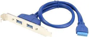 Dual Port USB 3.0 Hub Combo Back Panel to Motherboard 20-pin Cable with PCI Bracket 50cm in Blue
