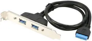 RIITOP Mainboard 19/20pin Header to 2-Port USB 3.0 Female Extender Adapter Cable with PCI Bracket Back Panel 1.5ft