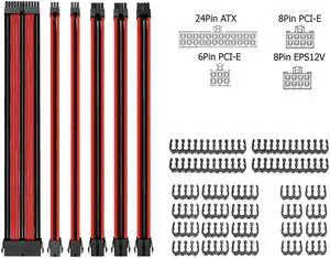RIITOP ATX Sleeved Extension Power Supply Cable Kit 18AWG, PSU/ATX/EPS, 24 Pin, 8 Pin PCI-e, 6 Pin PCI-e, 6 + 2 Pin, with Cable Comb 24 Pieces Set RIITOP ATX Sleeved Extension Power Supply Cable Kit 18AWG, PSU/ATX/EPS, 24 Pin, 8 Pin PCI-e, 6 Pin PCI-e, 6 + 2 Pin, with Cable Comb 24 Pieces Set