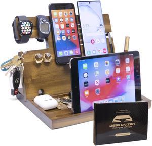 DESKONIZER FATHER'S DAY GIFT: Ultimate Organizer, Finest Wooden Phone Docking & Charging Stand, Fathers Day Gift Desk Organizer, Hand-Crafted Nightstand Docking Station MOTHER'S GIFT
