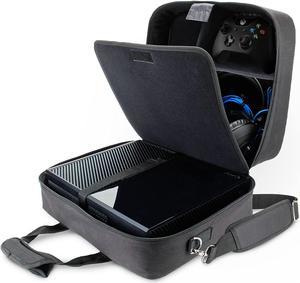 USA GEAR Console Carrying Case  Xbox Travel Bag Compatible with Xbox One and Xbox 360 with Water Resistant Exterior and Accessory Storage for Xbox Controllers Cables Gaming Headsets  Black