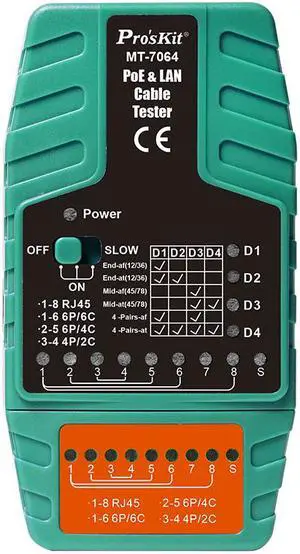 Pro'sKit MT-7064 2 in 1 PoE & LAN Cable Tester for RJ11/RJ12/RJ45 PoE Tester - IEEE 802.3 af/at standard Midspan/Endspan