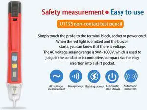 UNI-T UT12S 90V-1000V AC Voltage Detector Non-contact Pencil Stick Electric Power LED Light Sensor Tester Meter