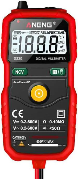 ANENG S830 True RMS Digital Multimeter Smart Multimeter Measuring DC/AC Voltage Meter Resistance Tester with LCD Display - Red