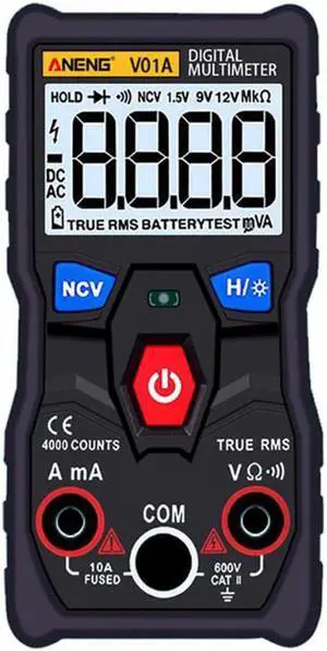 ANENG V01A Digital Multimeter Automatic True-RMS intelligent NCV 4000 Counts AC/DC Voltage Current Ohm Test Tool - Black