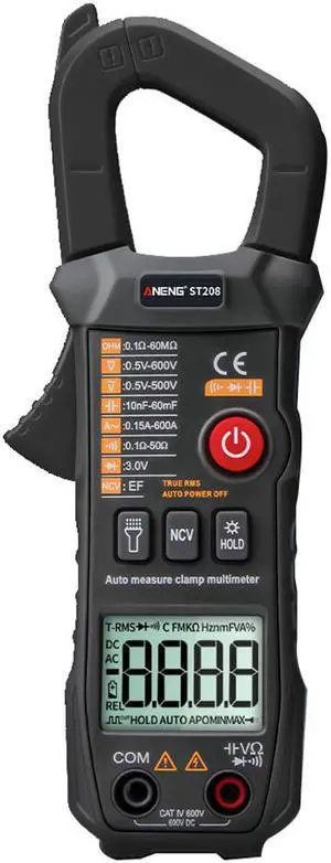 ANENG ST208 Digital Clamp Meter Multimeter Car 6000 counts AC/DC Current Measure Transistor Tester Voltimetro Amperimetro - Black