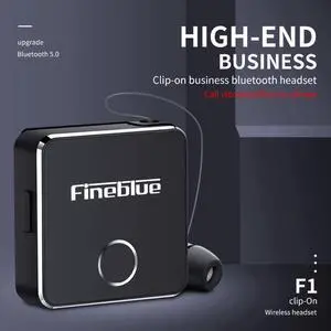 Fineblue F1 Newest Luxury Wireless business Bluetooth 5.0 Headset Sport Driver Earphone Telescopic Clip on stereo earbud Vibrate (White)
