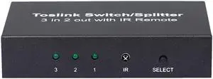 NK-T32 3 In 2 Out Toslink Cable Switch Splitter SPDIF/TOSLINK Optical Audio 3x2 Switcher SPDIF Splitter With Remote Control