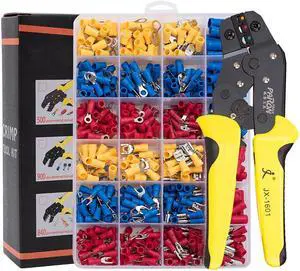 Wire Terminals Crimping Tool Insulated Ratcheting Crimper Kit of AWG22-14 with 500PCS Male and Female Spade Connectors