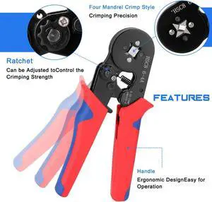 HSC8 6-4 0.25-10m㎡ AWG23-7 Ferrule Crimping Tool Kit High Hardness Crimper Plier with 1200pcs Wire Ferrules Crimp Ends Terminal - Red & Blue