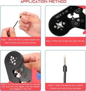 HSC8 6-4A Crimper Plier Square Self-Adjustable Crimping Tool for Cable End-Sleeves Ferrules - Red & Blue