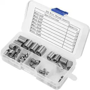60 pcs Threaded Inserts M3/4/5/6/8/10/12 Stainless Steel Coiled Wire Helical Screw Threaded Inserts Set