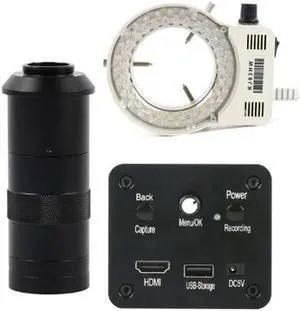1080P HD HDMI Industrial Electronic Digital Video Microscope Camera & 100X C-Mount Lens Whit 56-LED Adjustable Ring Light