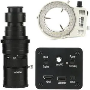 1080P HD HDMI Industrial Electronic Digital Video Microscope Camera & 200X C-Mount Lens Whit 56-LED Adjustable Ring Light
