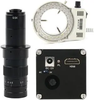 2K 4K HDMI Digital Industrial Video Microscope Camera & 180X C-Mount Lens Whit 56-LED Adjustable Ring Light For Phone PCB