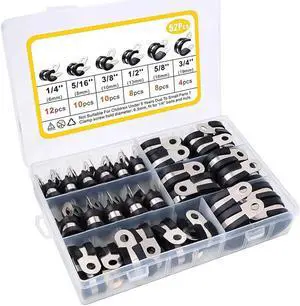 52Pcs Cable Clamps Assortment Kit 304 Stainless Steel Rubber Cushion Clamps Pipe Clamps