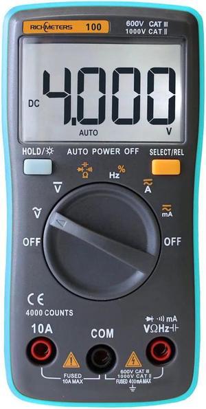 RICHMETERS RM100 True RMS Multifunctional LCD Digital Multimeter DMM DC AC Voltage Current Resistance Diode Continuity Capacitance Frequency Duty Tester Measurement Automatic Polarity Identification A