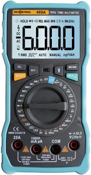 405A 6000Counts True-RMS 20A Digital Multimeter AC/DC Voltage Current Ohm Temperature Auto/Manual Square Wave