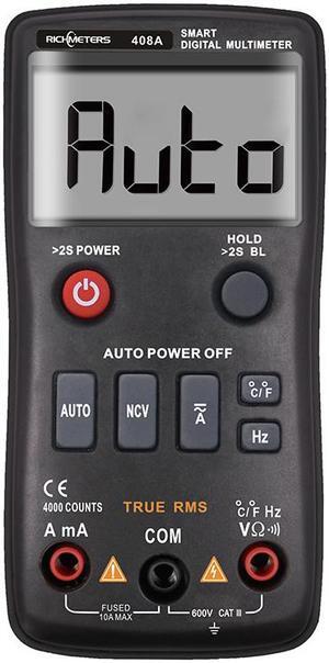 RM408A Digital Multimeter NCV True RMS with Temperature Tester 4000 Counts Auto-Ranging AC/DC Transistor Voltage Meter