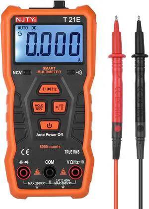 NJTY T21E Mini Smart Multimeter 6000 Counts True RMS Universal Meter 2-inch LCD Digital Multi Meter Magnetic Adsorption Voltmeter Ohmmeter CATII 600V NCV ACV DCV Resistance Capacitance Buzzer and Cont