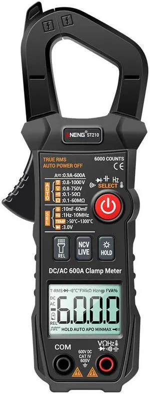 ANENG ST210 Digital Multimeter Clamp Meter AC/DC Current Clamp Auto-Ranging Multi Tester Amp Volt Ohm Resistance Capacitance - Black