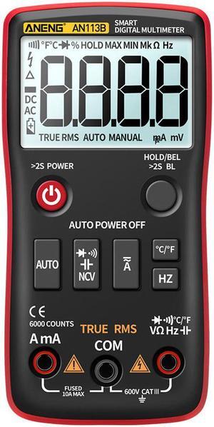 ANENG AN113B Digital Multimeter True RMS with Temperature Tester 6000 Counts Auto-Ranging AC/DC Transistor Voltage Meter - Red