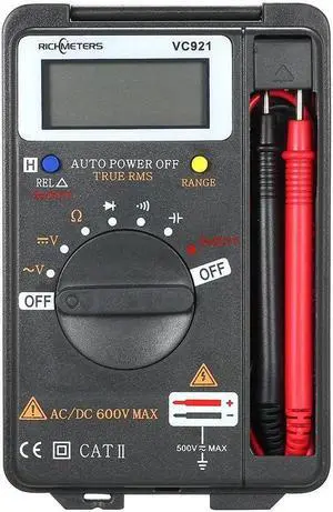 RICHMETERS VC921 Handheld Mini Digital Multimeter Multifunction 4000 Counts Multi Meter AC/DC Transistor Voltage Tester Ammeter Temperature Sensor Test Probe
