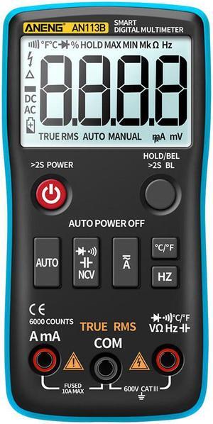ANENG AN113B Digital Multimeter True RMS with Temperature Tester 6000 Counts Auto-Ranging AC/DC Transistor Voltage Meter - Blue