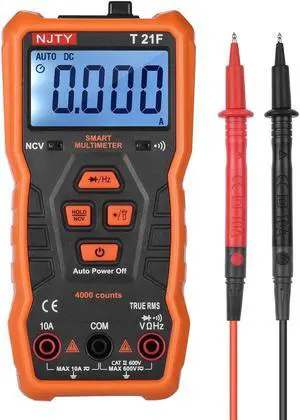 NJTY T21F Mini Smart Multimeter 4000 Counts True RMS Universal Meter Compact Magnetic Adsorption Ammeter Voltmeter Ohmmeter Current Resistance Buzzer and Continuity L-wire Detect