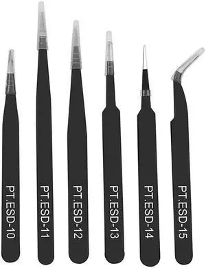 6pcs ESD Anti-Static Stainless Steel Tweezers Set Maintenance Repair Tool Kit Anti Static Model Making Tool Hand Tool Set