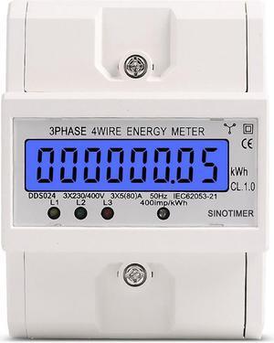 Din Rail 3 Phase 4 Wire Electronic Watt Power Consumption Energy Meter Wattmeter KWh 5-80A 380V AC 50Hz LCD Backlight Display